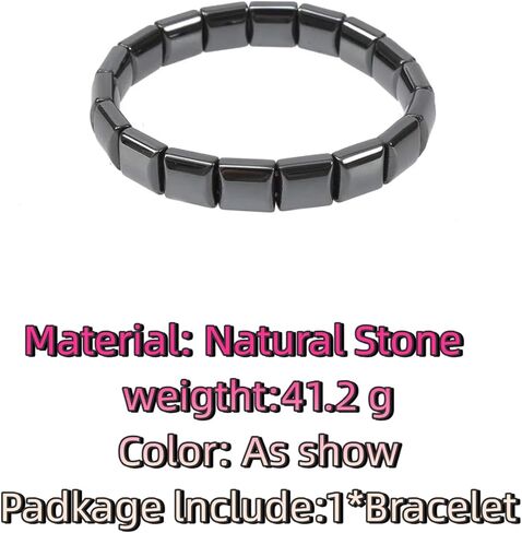 سوار Hemys Hematite، أساور مرنة قابلة للتعديل من الحجر الطبيعي، سوار من أحجار الهيماتيت الأسود، للرجال والنساء، مجوهرات معصم أنيقة، شكل مربع (قطعة واحدة) in Kuwait