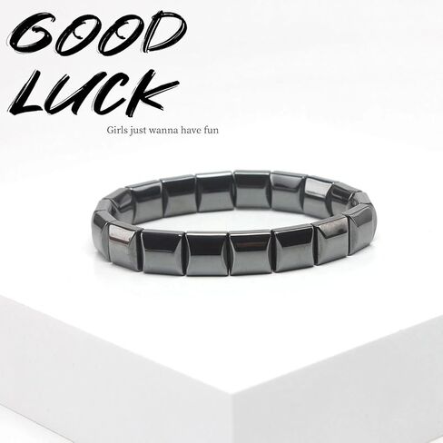 سوار Hemys Hematite، أساور مرنة قابلة للتعديل من الحجر الطبيعي، سوار من أحجار الهيماتيت الأسود، للرجال والنساء، مجوهرات معصم أنيقة، شكل مربع (قطعة واحدة) in Kuwait