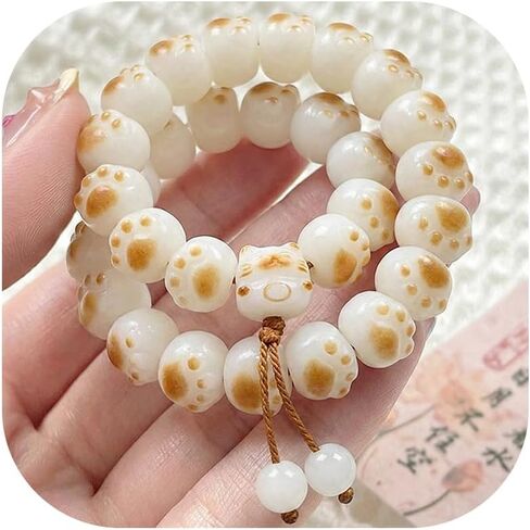 Mudi سوار Mudi Fidget سوار، خرز بذور Bodhi، سوار معصم مرن للتأمل اليوجا، خرز للقلق، هدية عيد الحب للنساء، مجوهرات قابلة للتكديس بطباعة نقطة بيضاء in Saudi Arabia