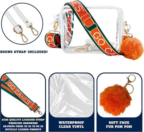 U Miami Clear Stadium Approved Crossbody Bag Set with Licensed (Go Canes) 1.5" Adjustable Strap – NCAA Game Day Purse for Women in Saudi Arabia