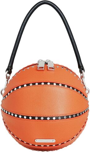 Rebecca Minkoff Basketball Crossbody Bag, Women's Round Leather Shoulder Purse, Sporty Handbag, Mandarino Orange in Saudi Arabia