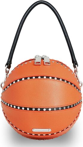 Rebecca Minkoff Basketball Crossbody Bag, Women's Round Leather Shoulder Purse, Sporty Handbag, Mandarino Orange in Saudi Arabia