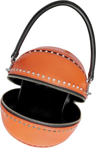 Rebecca Minkoff Basketball Crossbody Bag, Women's Round Leather Shoulder Purse, Sporty Handbag, Mandarino Orange in Saudi Arabia
