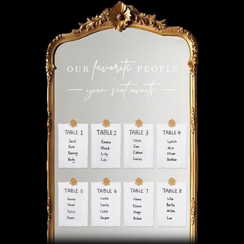 قطعة واحدة من ملصقات مرآة لمخطط جلوس الزفاف، ملصقات مرآة للأشخاص المفضلين لدينا، ملصقات حروف قابلة للإزالة، 25 ملصق ختم الشمع، 25 ورقة ألوان مائية قطنية لعلامة المرآة لديكور الزفاف (أسود) in Kuwait