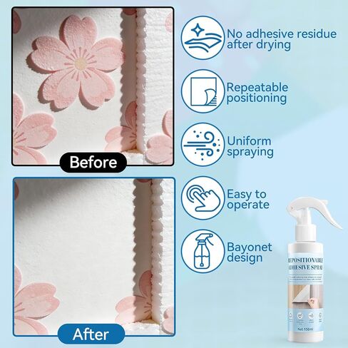 Repositionable Adhesive Spray, 150ml Temporary Adhesive Spray Easy to Stick Applies Evenly Leaves No Residue After Drying for DIY Creations for Handicrafts Wood Paper Glass Photographs Tiles in Kuwait