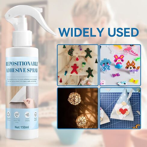 Repositionable Adhesive Spray, 150ml Temporary Adhesive Spray Easy to Stick Applies Evenly Leaves No Residue After Drying for DIY Creations for Handicrafts Wood Paper Glass Photographs Tiles in Kuwait