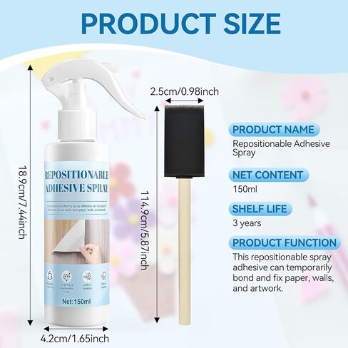 Repositionable Adhesive Spray, 150ml Temporary Adhesive Spray Easy to Stick Applies Evenly Leaves No Residue After Drying for DIY Creations for Handicrafts Wood Paper Glass Photographs Tiles in Kuwait