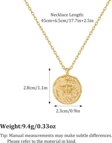 Bee Pendant Necklaces for Women Coin Embossed Choker Necklace Stylish Minimalist Design Pendant Necklaces Gold Plated Round Pendant Personalized Necklace Gift in Kuwait