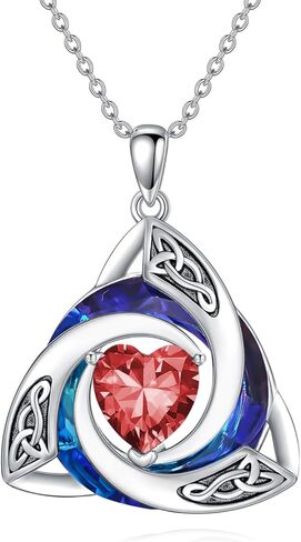 TOUPOP Celtic Birthstone Necklace for Women 925 Sterling Silver Trinity Knot Crystal Pendant Irish Jewelry Anniversary Birthday Gifts for Her Wife Girlfriend Mom Daughter in Saudi Arabia