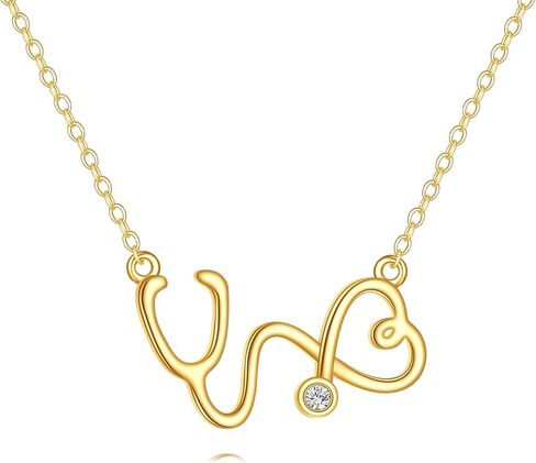 KECHO 14K Solid Gold Nurse Necklace Stethoscope Pendant Jewelry Graduation Birthday Nurse Gifts for Women Nurse Doctor Medical Student in Saudi Arabia