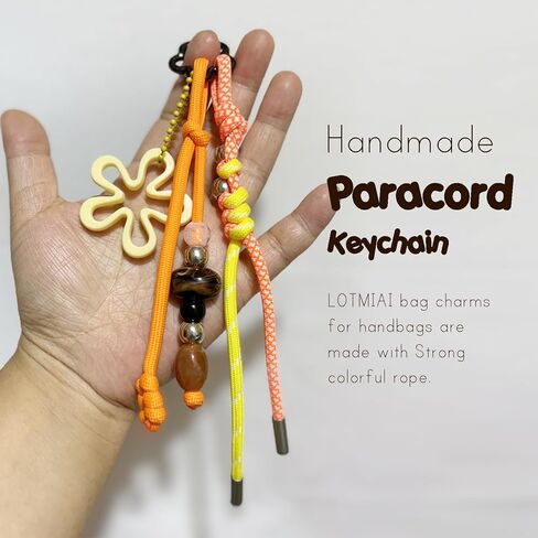 سلسلة مفاتيح ملونة مضفرة يدويًا مع خرز - إكسسوار لطيف لحقائب الظهر وحقائب اليد وحقائب اليد الكبيرة - للنساء والفتيات باللون البرتقالي in Kuwait