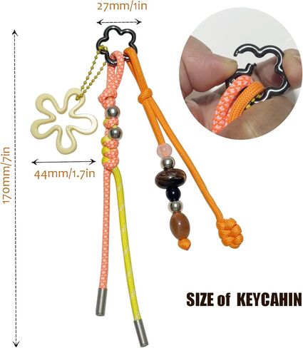 سلسلة مفاتيح ملونة مضفرة يدويًا مع خرز - إكسسوار لطيف لحقائب الظهر وحقائب اليد وحقائب اليد الكبيرة - للنساء والفتيات باللون البرتقالي in Kuwait