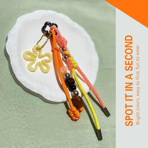 سلسلة مفاتيح ملونة مضفرة يدويًا مع خرز - إكسسوار لطيف لحقائب الظهر وحقائب اليد وحقائب اليد الكبيرة - للنساء والفتيات باللون البرتقالي in Kuwait