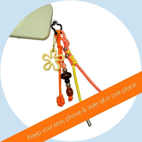سلسلة مفاتيح ملونة مضفرة يدويًا مع خرز - إكسسوار لطيف لحقائب الظهر وحقائب اليد وحقائب اليد الكبيرة - للنساء والفتيات باللون البرتقالي in Kuwait