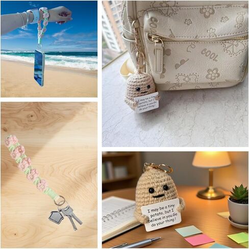 PAOTEEM Macrame Wristlet Keychain with Knitted Potato Doll – Adjustable Wrist Lanyard & Anti Theft Phone Strap for Women. in Saudi Arabia