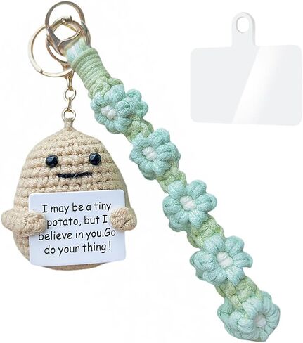 PAOTEEM Macrame Wristlet Keychain with Knitted Potato Doll – Adjustable Wrist Lanyard & Anti Theft Phone Strap for Women. in Saudi Arabia