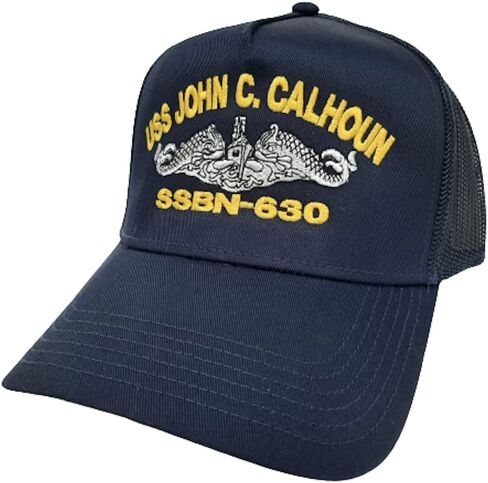 USS John C. Calhoun SSBN-630 Submarine Boat Ship Baseball Cap Blue Mesh Snapback 3.5 inch Profile Cotton Front Panel in Saudi Arabia