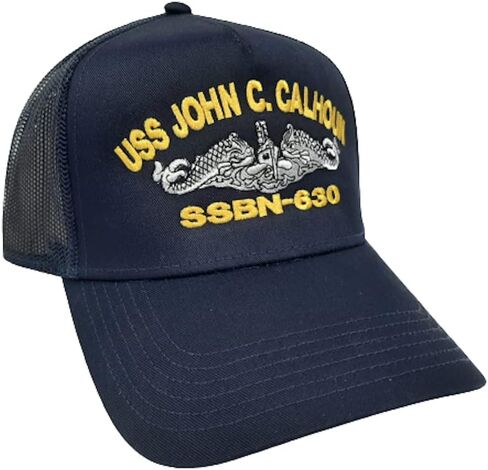 USS John C. Calhoun SSBN-630 Submarine Boat Ship Baseball Cap Blue Mesh Snapback 3.5 inch Profile Cotton Front Panel in Saudi Arabia