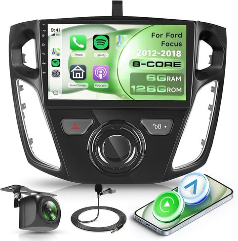 2G+64G Android Car Radio Car Stereo for Ford Focus 2012-2018 with Wireless Carplay Android Auto, 9’’ Touch Screen Head Unit with Mirror Link WiFi GPS Bluetooth FM RDS EQ AHD Backup Camera SWC MIC in Kuwait