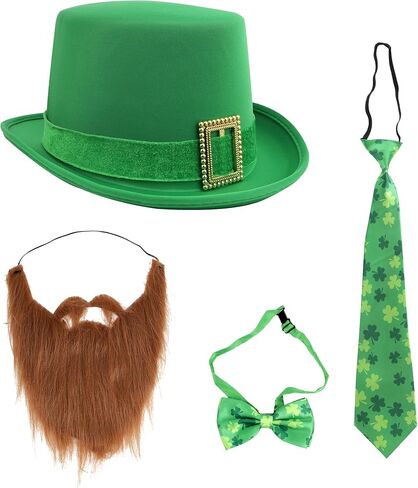 بدلة أزياء Nanou St. Patrick's Day Party Leprechaun، قبعة Leprechaun خضراء، ملحق 4 قطع (قبعة، لحية، ربطة عنق، ربطة عنق) in Saudi Arabia