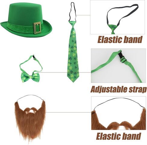 بدلة أزياء Nanou St. Patrick's Day Party Leprechaun، قبعة Leprechaun خضراء، ملحق 4 قطع (قبعة، لحية، ربطة عنق، ربطة عنق) in Saudi Arabia
