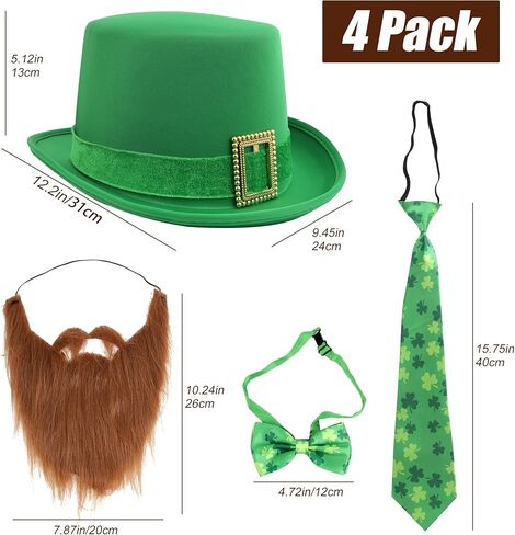 بدلة أزياء Nanou St. Patrick's Day Party Leprechaun، قبعة Leprechaun خضراء، ملحق 4 قطع (قبعة، لحية، ربطة عنق، ربطة عنق) in Saudi Arabia