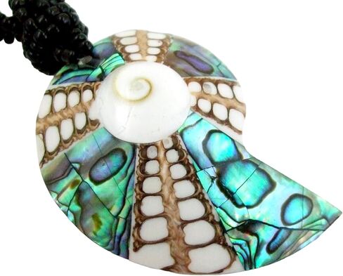 Iridescent Paua Abalone Shell Necklace, Natural Cone Shell Shiva Eye Necklace, Handmade 20 Inches Beaded Abalone Necklace, Seashell Necklace Jewelry AA207 in Saudi Arabia