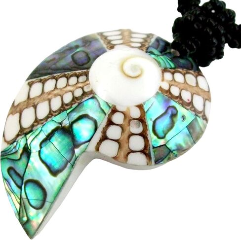 Iridescent Paua Abalone Shell Necklace, Natural Cone Shell Shiva Eye Necklace, Handmade 20 Inches Beaded Abalone Necklace, Seashell Necklace Jewelry AA207 in Saudi Arabia