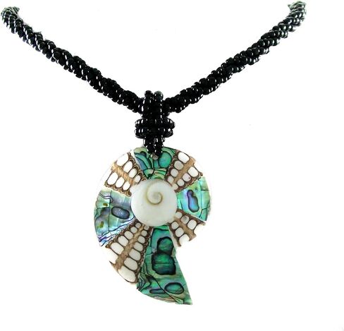 Iridescent Paua Abalone Shell Necklace, Natural Cone Shell Shiva Eye Necklace, Handmade 20 Inches Beaded Abalone Necklace, Seashell Necklace Jewelry AA207 in Saudi Arabia