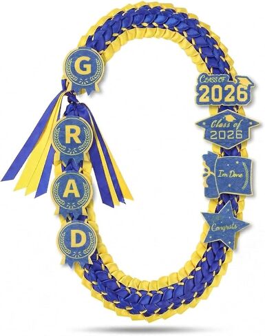 قلادة ZenNex Graduation Leis 2026 مصنوعة يدويًا بشريط Lei مزدوج الشريط مع رقع GRAD لإكسسوارات حفلات التخرج من المدرسة الثانوية in Kuwait