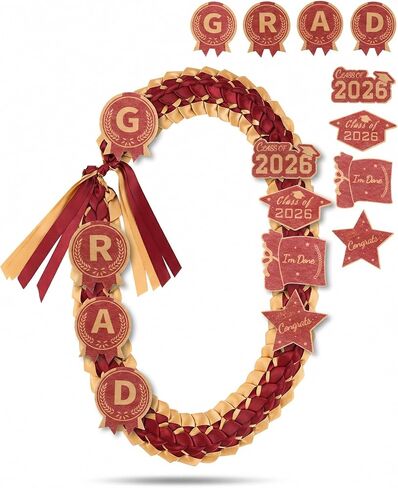قلادة ZenNex Graduation Leis 2026 مصنوعة يدويًا بشريط Lei مزدوج الشريط مع رقع GRAD لإكسسوارات حفلات التخرج من المدرسة الثانوية in Kuwait
