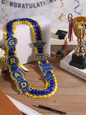 قلادة ZenNex Graduation Leis 2026 مصنوعة يدويًا بشريط Lei مزدوج الشريط مع رقع GRAD لإكسسوارات حفلات التخرج من المدرسة الثانوية in Kuwait