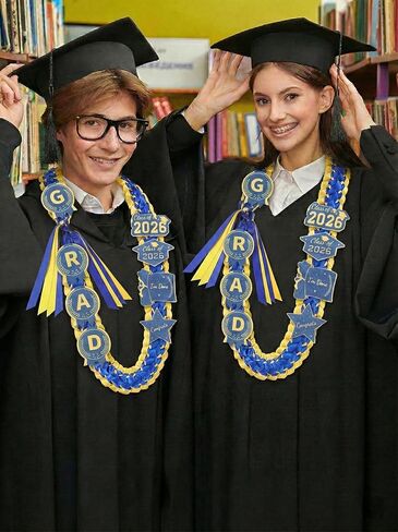قلادة ZenNex Graduation Leis 2026 مصنوعة يدويًا بشريط Lei مزدوج الشريط مع رقع GRAD لإكسسوارات حفلات التخرج من المدرسة الثانوية in Kuwait
