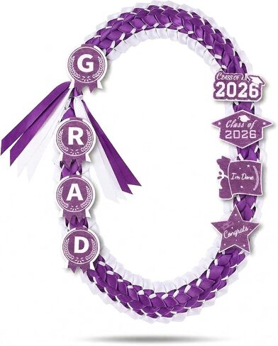 قلادة ZenNex Graduation Leis 2026 مصنوعة يدويًا بشريط Lei مزدوج الشريط مع رقع GRAD لإكسسوارات حفلات التخرج من المدرسة الثانوية in Kuwait