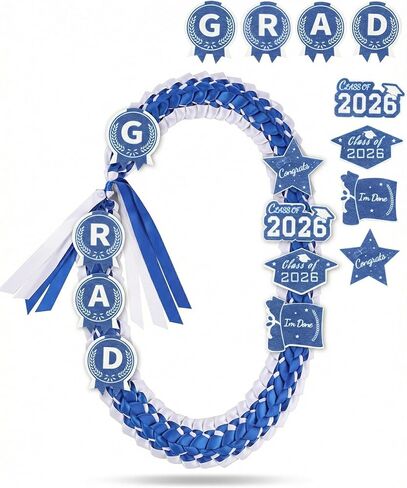 قلادة ZenNex Graduation Leis 2026 مصنوعة يدويًا بشريط Lei مزدوج الشريط مع رقع GRAD لإكسسوارات حفلات التخرج من المدرسة الثانوية in Kuwait