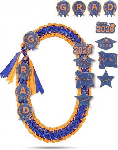 قلادة ZenNex Graduation Leis 2026 مصنوعة يدويًا بشريط Lei مزدوج الشريط مع رقع GRAD لإكسسوارات حفلات التخرج من المدرسة الثانوية in Kuwait