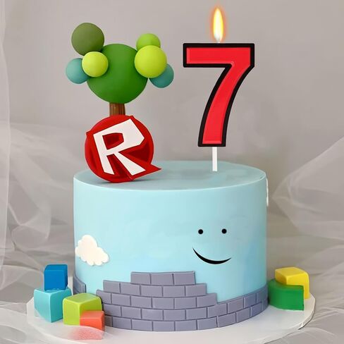 شموع عيد ميلاد تحت عنوان لعبة فيديو Sandbox للأولاد والبنات، 2.67 بوصة باللون الأحمر رقم 7 لتزيين الشمعة العلوية، لوازم حفلات أعياد الميلاد بطابع الأطفال (رقم 7) in Kuwait