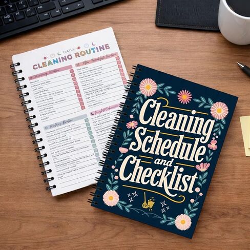 Cleaning Schedule Spiral Notebook for ADHD - Featuring a Colorful Floral Design, Includes Daily, Weekly, Monthly, And Yearly Household Task Lists in Saudi Arabia