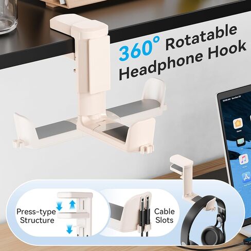 حامل أكواب مكتب 4 في 1 مع مساحة تخزين - حامل أكواب مثبت أسفل المكتب وشماعة سماعة رأس دوارة، فتحتين سلكيتين مدمجتين، حجرة تخزين قابلة للفصل للأكواب والهواتف والأقلام وملحقات سطح المكتب in Kuwait