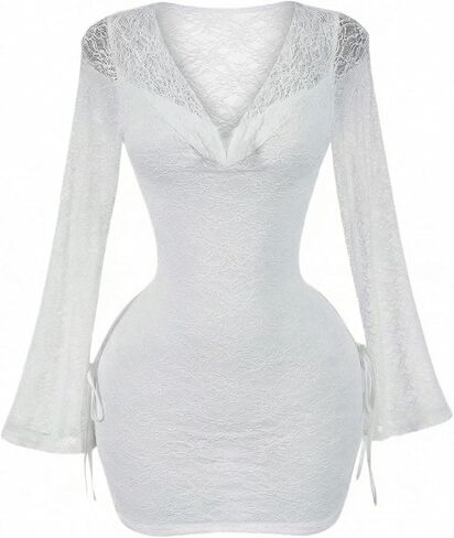 Floerns Women's Y2K Sparkly Sequin Bodycon Short Dress Sheer Backless Long Sleeve Party Club Dresses in Saudi Arabia