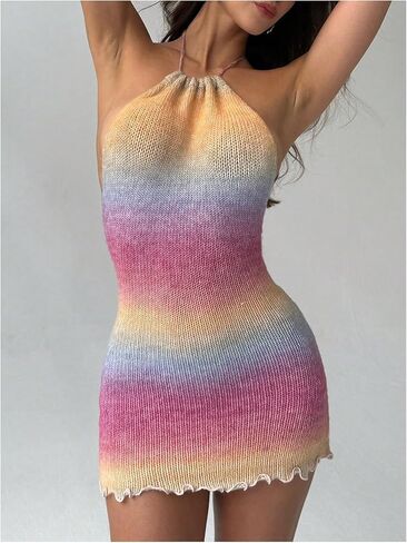 Floerns Women's Ombre Print Sweater Dress Sleeveless Halter Neck Bodycon Mini Dresses in Saudi Arabia
