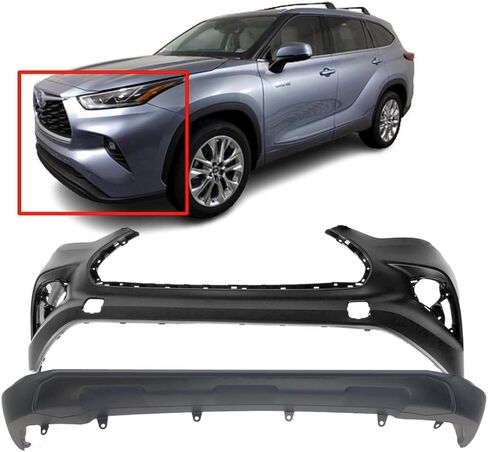 FitParts Compatible with Front Bumper Covers Kit 2020 2021 2022 2023 Toyota Highlander L LE XLE Hybrid, Primed W/O Molding and Park Holes TO1000462 TO1015113, 521190E950 521290E070 in Saudi Arabia