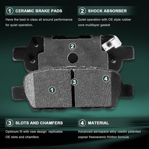 D905 D1650 Front Rear Ceramic Brake Pads Set For Nissan Altima 2013 2014 2015 2016 2017 2018 2019 2020 2021 2022 2023,For Nissan Leaf 2014 2015 2016 2017,8PCS in Saudi Arabia