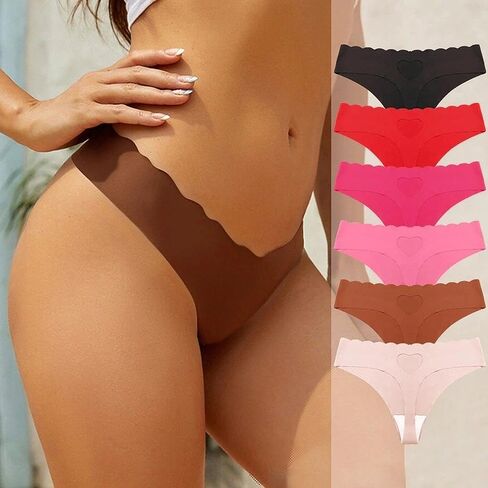 6-Pack Women Seamless Underwear Set, Sexy Solid Low-Waist Breathable Heart-Shaped Back Design, Comfortable and No-Show Fit in Saudi Arabia