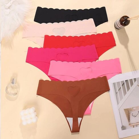 6-Pack Women Seamless Underwear Set, Sexy Solid Low-Waist Breathable Heart-Shaped Back Design, Comfortable and No-Show Fit in Saudi Arabia