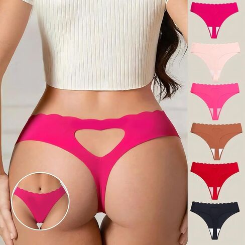 6-Pack Women Seamless Underwear Set, Sexy Solid Low-Waist Breathable Heart-Shaped Back Design, Comfortable and No-Show Fit in Saudi Arabia
