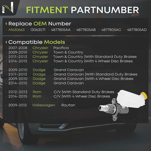 Brake Master Cylinder with Reservoir for Dodge Grand Caravan 2009-2015 - Replacement for OEM #M630663, 4877805AE, 4877805AC in Kuwait