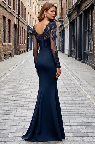 V Neck Mother of The Bride Dresses Long Sleeve Laces Applique Evening Gowns Long Grandmother of The Groom Dress in Saudi Arabia
