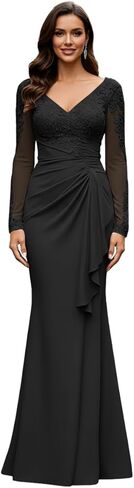 V Neck Mother of The Bride Dresses Long Sleeve Laces Applique Evening Gowns Long Grandmother of The Groom Dress in Saudi Arabia