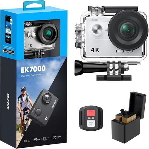 كاميرا أكشن AKASO EK7000 4K30fps - كاميرا مقاومة للماء بطول 131 قدمًا مع EIS 4X Zoom وجهاز تحكم عن بعد فائق الدقة 20 ميجابكسل تحت الماء مع مجموعة ملحقات in Saudi Arabia